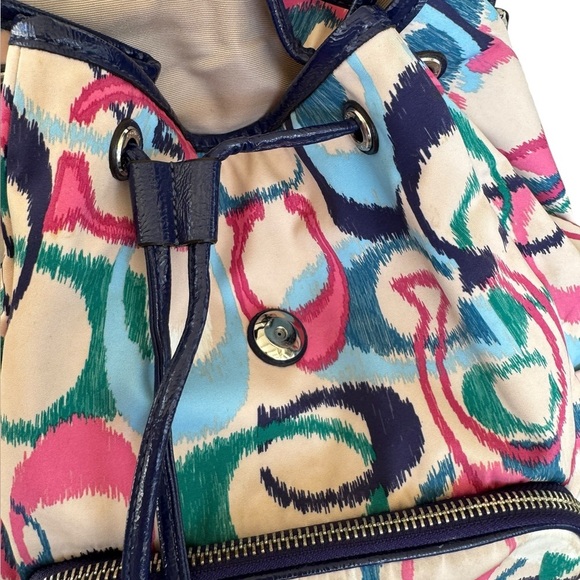 Vintage Coach IKat Print Multi Color Nylon Drawstring Backpack Rucksak F24451 - Picture 7 of 14
